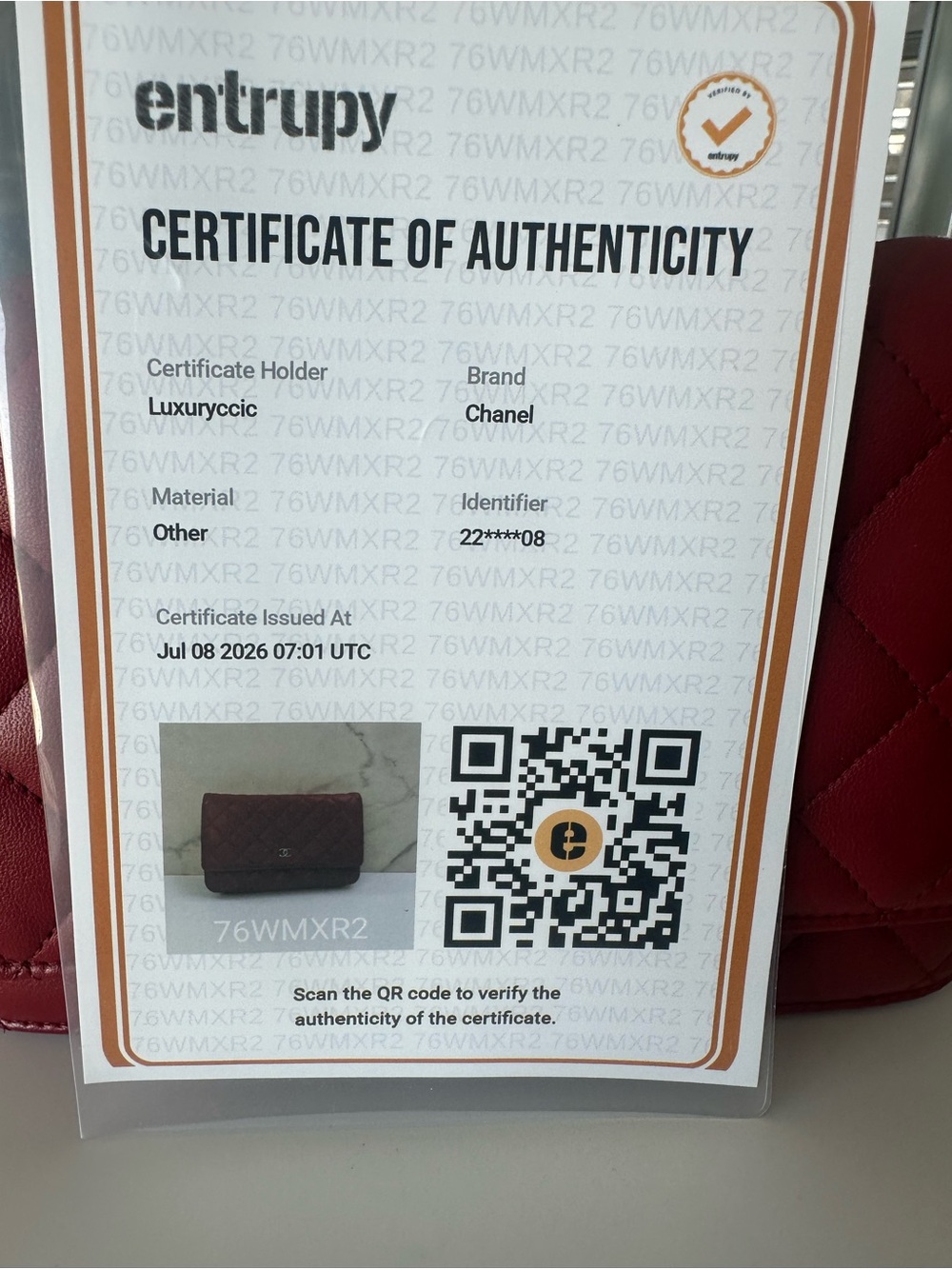 Chanel Classic WOC Wallet On Chain Red Lambskin Silver HW Pristine - Entrupy COA - Picture 3 of 16